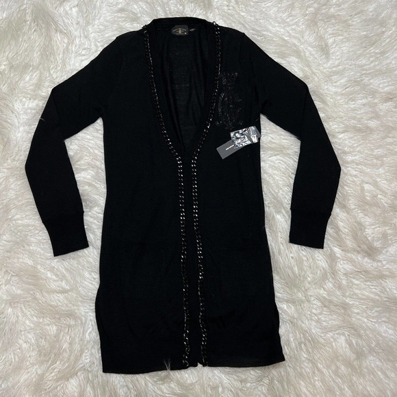 CHRISTIAN AUDIGIER LONG CHAIN MERINO WOOL CARDIGAN SWEATER - Picture 1 of 7